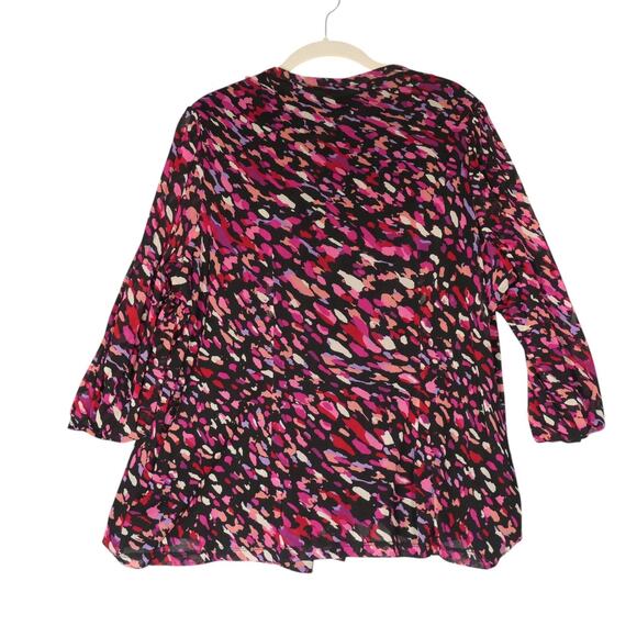 APT 9 Tunic Top Womens 1X Black Pink Ruffle V Neck Blouse 3/4 Sleeve Career Boho - Picture 7 of 8